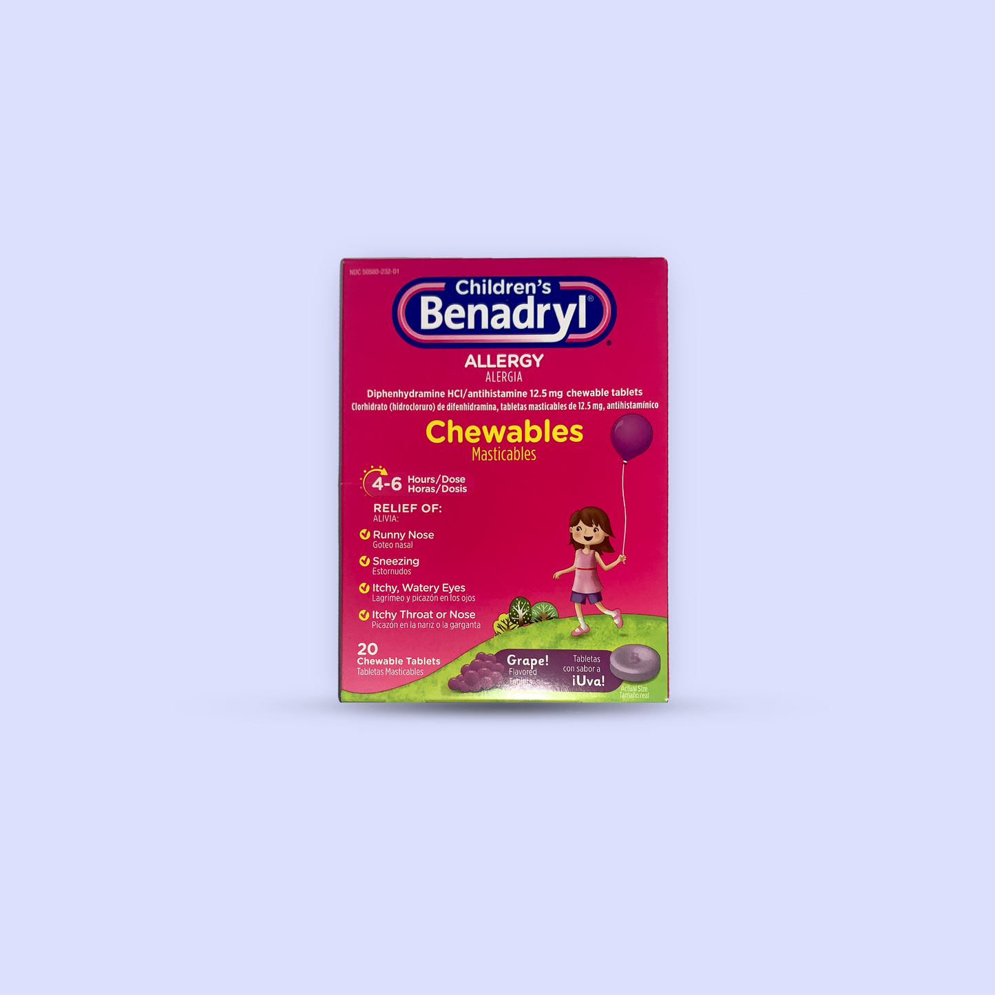 Diphenhydramine Chewable Tablets
Antihistamine. Used to treat allergic reactions.